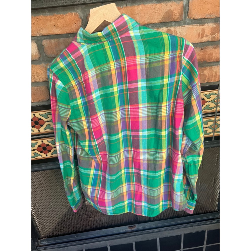 Ralph Lauren Tomboy  Preppy Plaid Button Up Lite Flannel 10 Pink Green - Picture 7 of 7